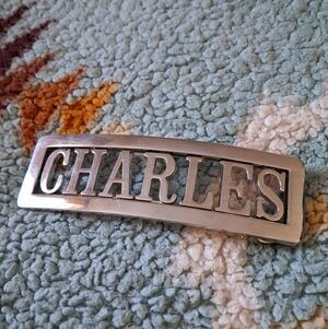 "CHARLES" Name Belt Buckle - Chrome, EUC